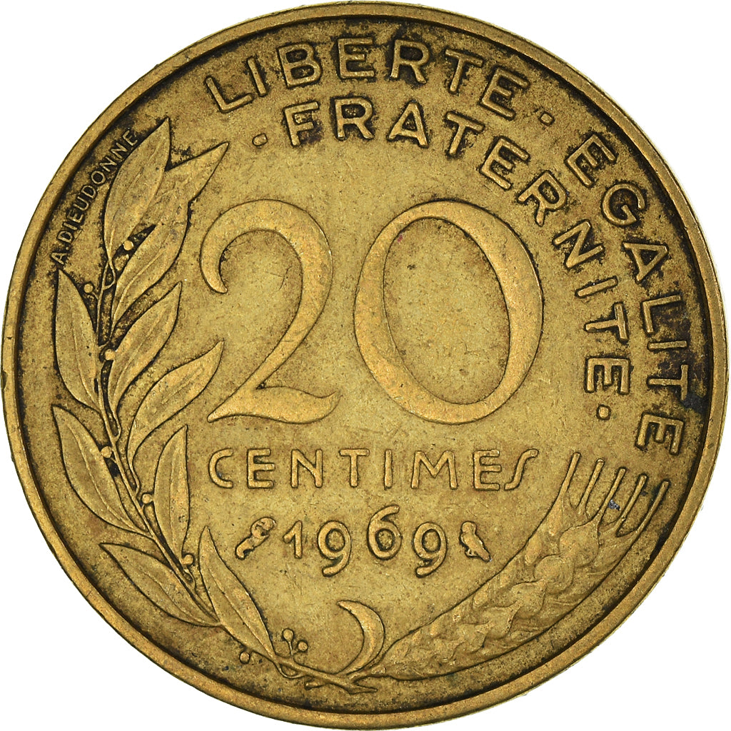 Munten, Frankrijk, 20 Centimes, 1969