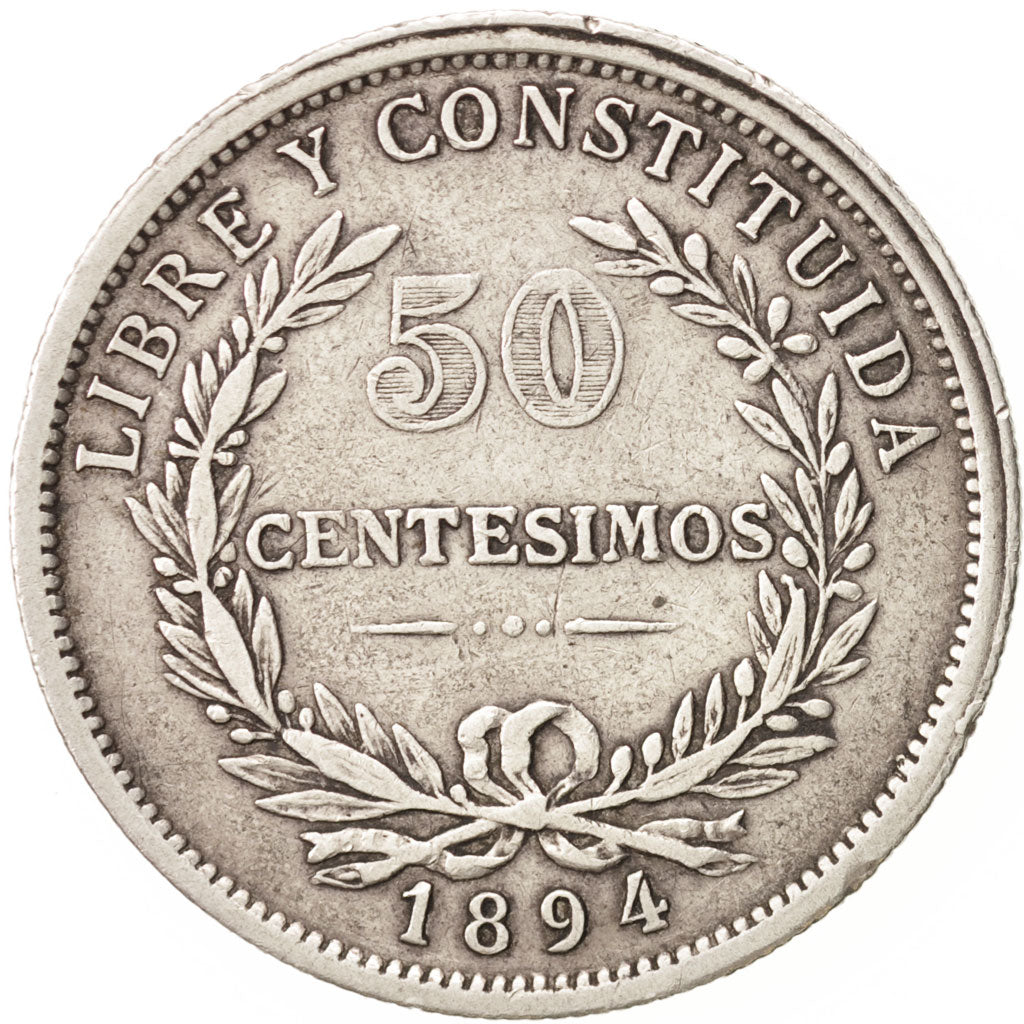 Uruguay, 50 Centesimos, 1894, Uruguay Mint, EF(40-45), Silver, KM:16