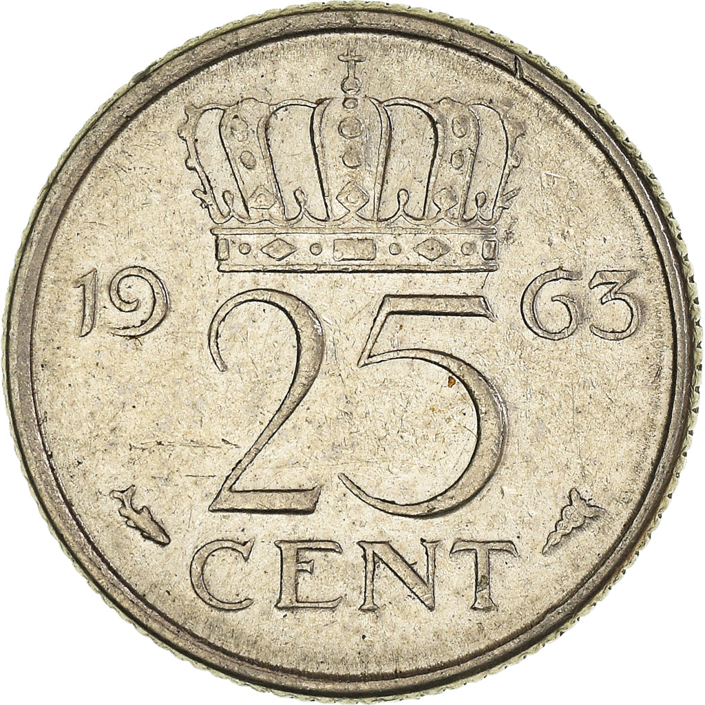 Moeda, Países Baixos, 25 Cents, 1963
