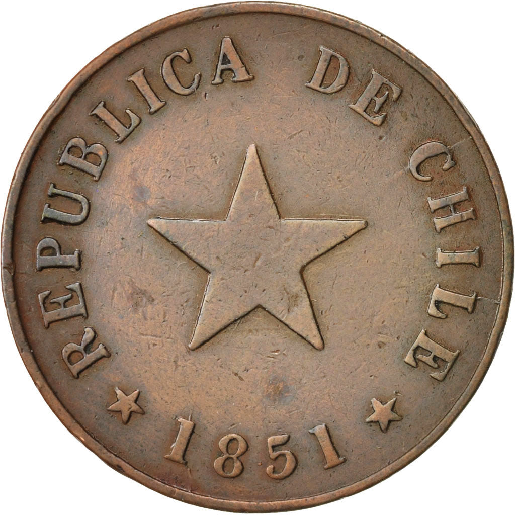 Chile, Centavo, 1851, EF(40-45), Copper, KM:119.2