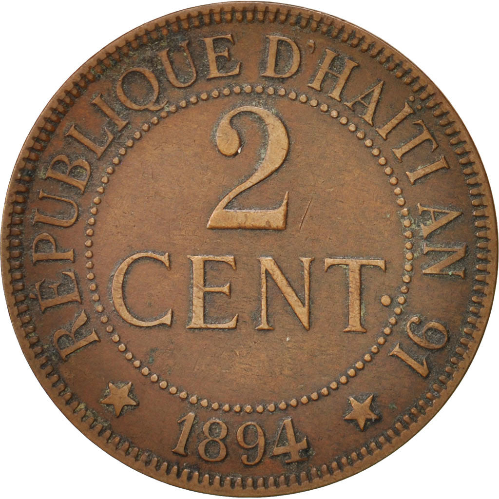 Haiti, 2 Centimes, 1894, Paris, EF(40-45), Bronze, KM:49
