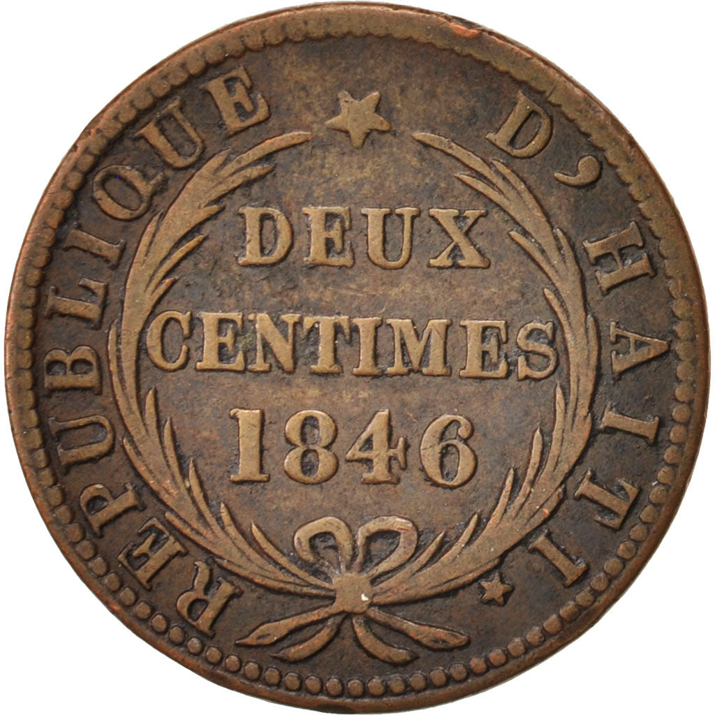 Haiti, 2 Centimes, 1846, EF(40-45), Copper, KM:27.2