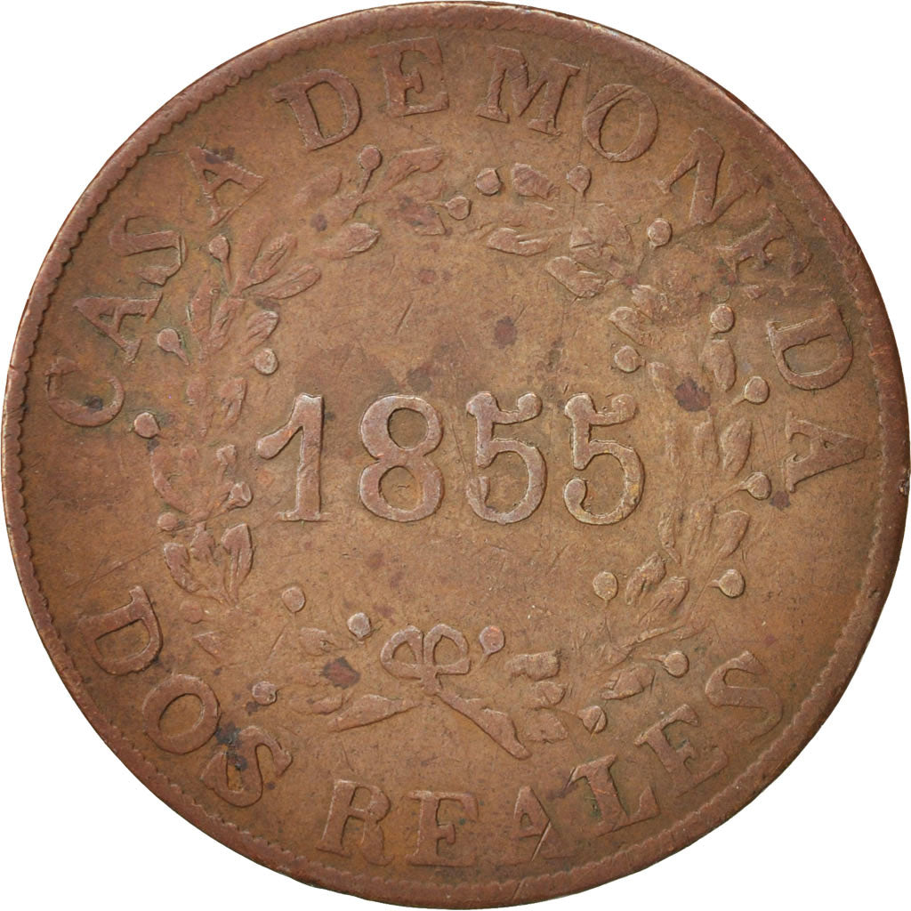 Argentina, BUENOS AIRES, 2 Réales, 1855, EF(40-45), Copper, KM:9