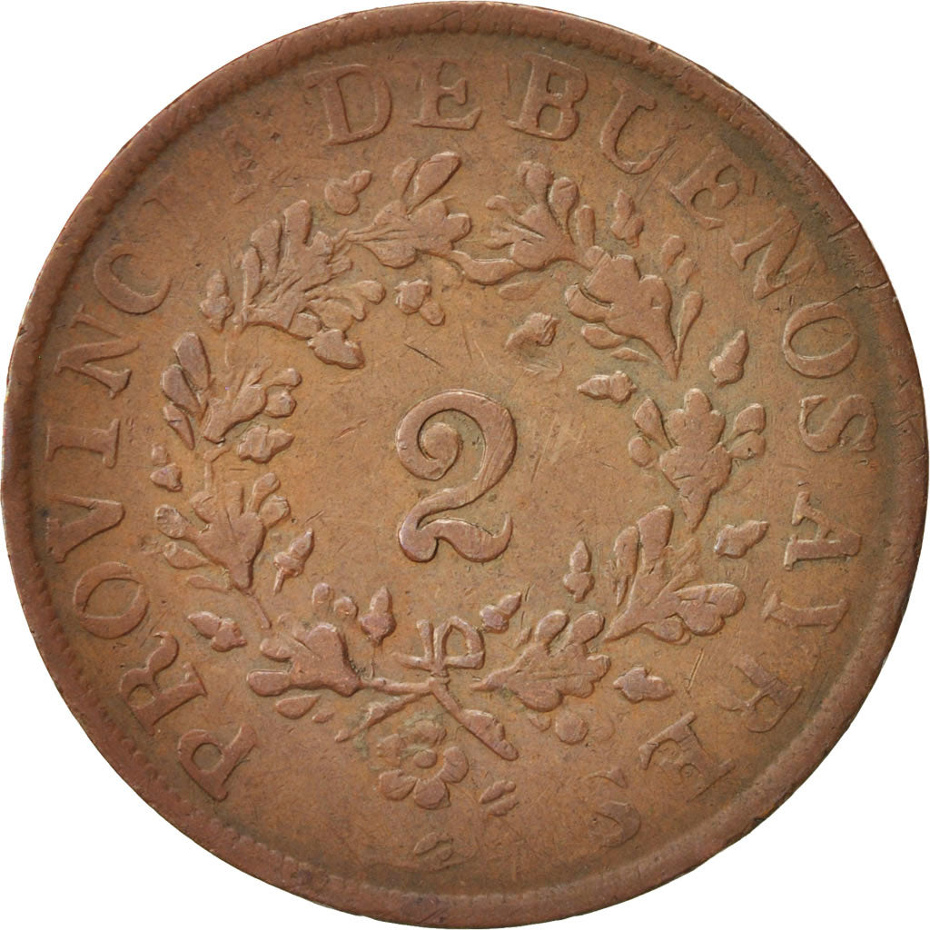 Argentina, BUENOS AIRES, 2 Réales, 1855, EF(40-45), Copper, KM:9