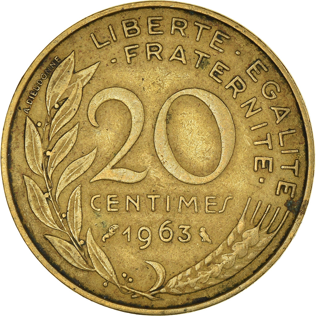 Munten, Frankrijk, 20 Centimes, 1963