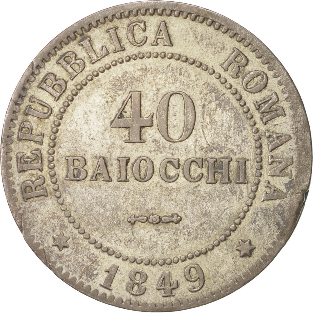 Moneta, STATI ITALIANI, ROMAN REPUBLIC, 40 Baiocchi, 1849, Rome, SPL-, Argento