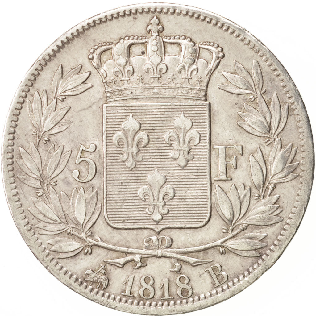 Coin, France, Louis XVIII, Louis XVIII, 5 Francs, 1818, Rouen, AU(55-58)