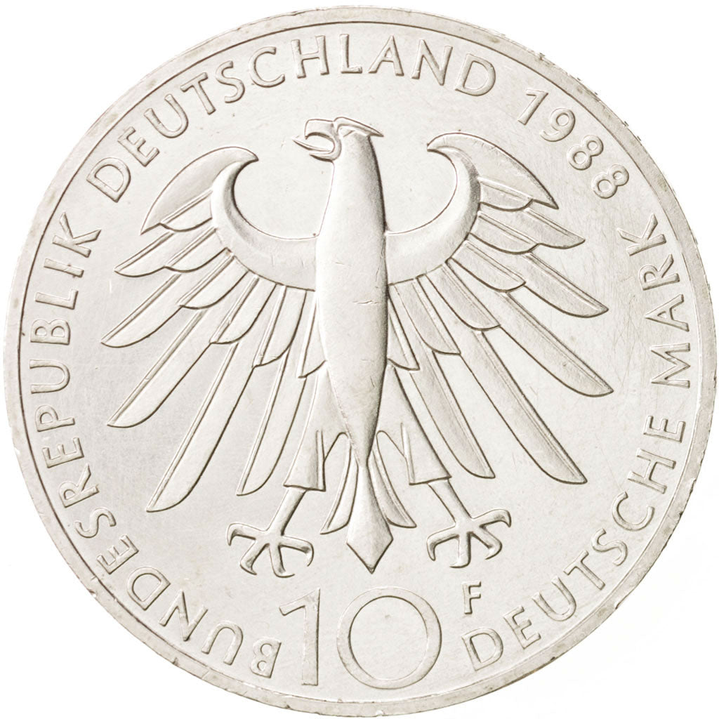 Coin, GERMANY - FEDERAL REPUBLIC, 10 Mark, 1988, Stuttgart, Germany, AU(55-58)