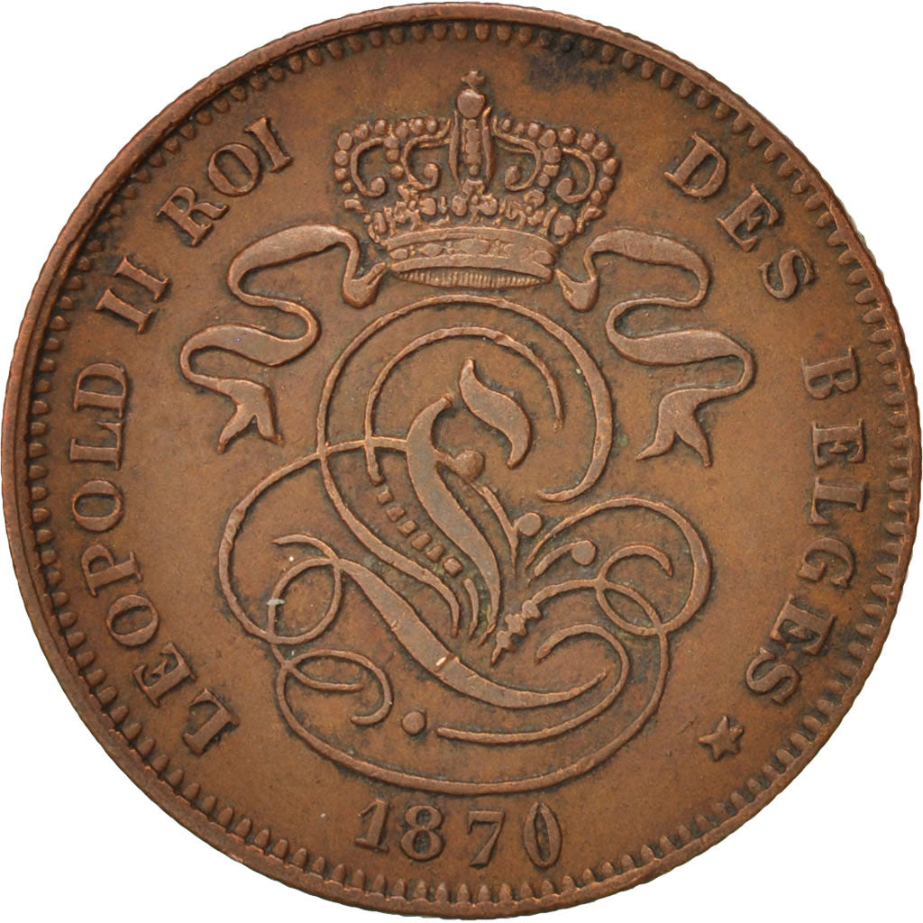 Belgium, Leopold II, 2 Centimes, 1870, EF(40-45), Copper, KM:35.1