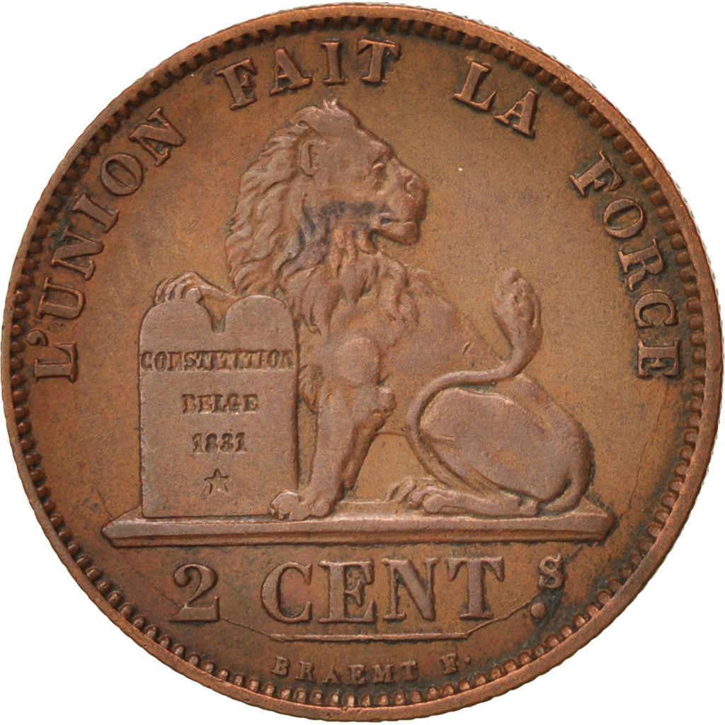 Belgium, Leopold II, 2 Centimes, 1870, EF(40-45), Copper, KM:35.1