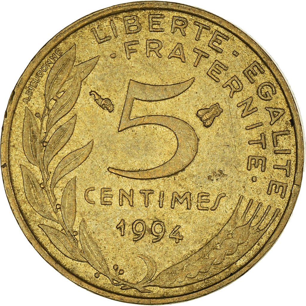 Moeda, França, 5 Centimes, 1994