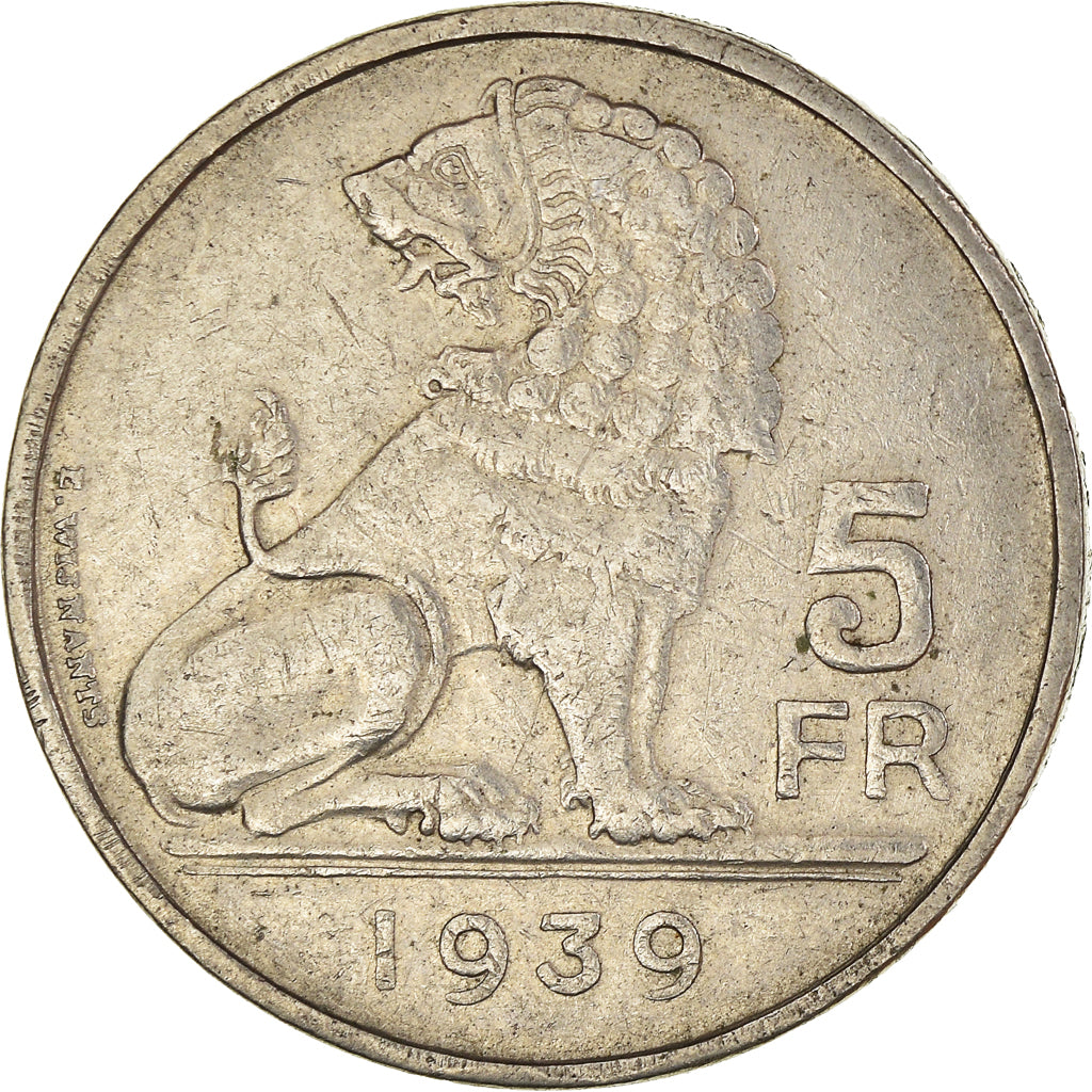Munten, België, 5 Francs, 5 Frank, 1939