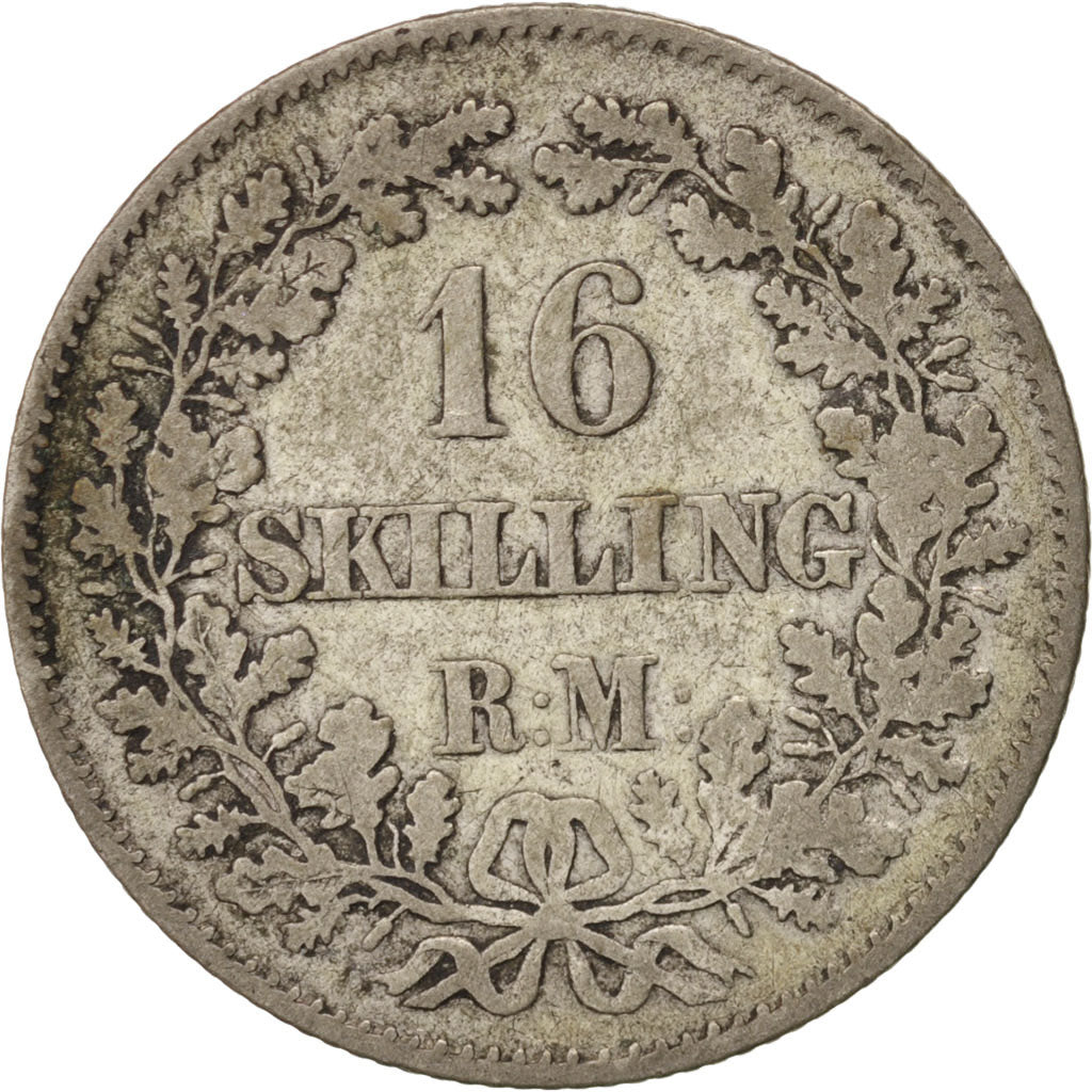 Denmark, Frederik VII, 16 Skilling Rigsmont, 1857, Copenhagen, VF(20-25), Sil...