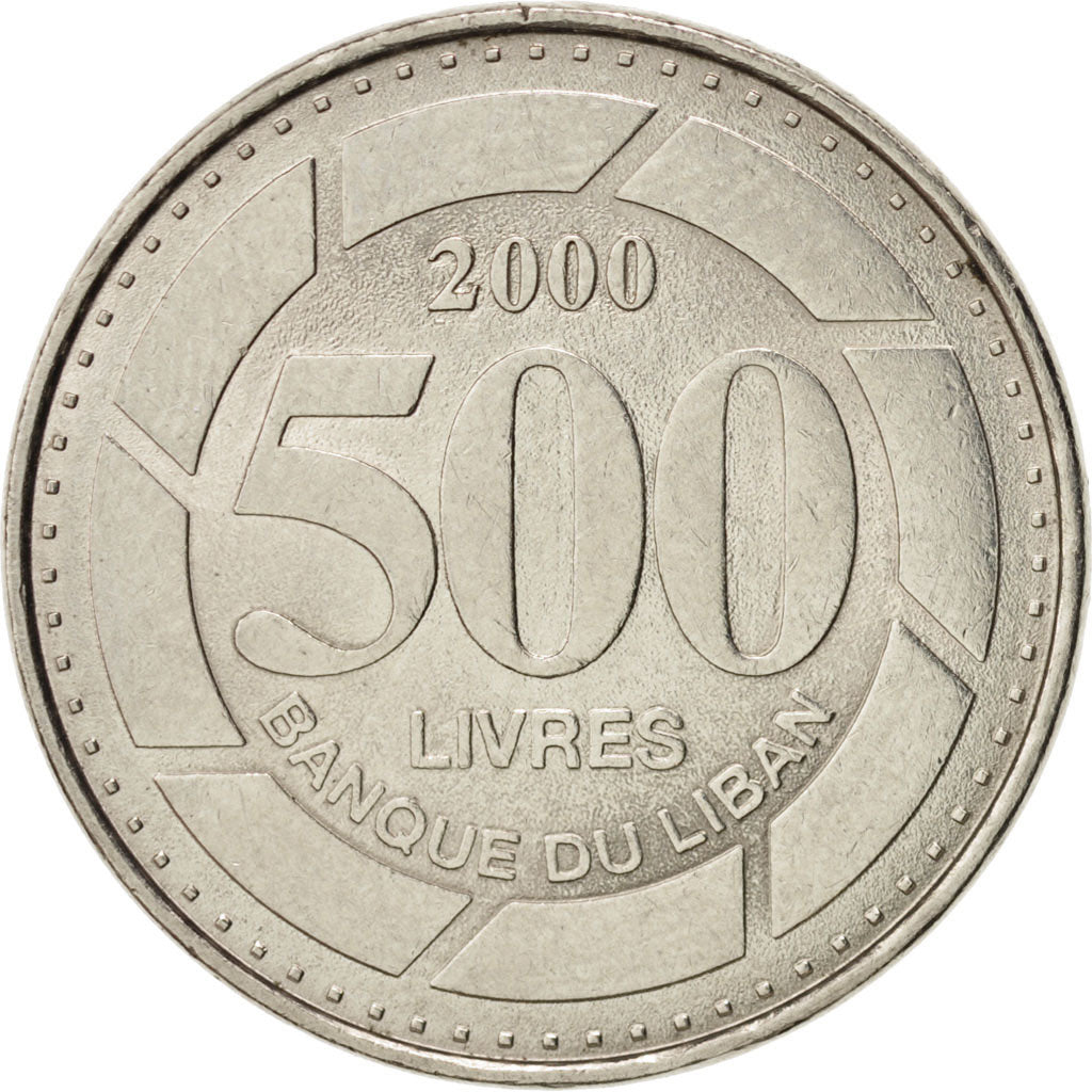 Coin, Lebanon, 500 Livres, 2000, MS(63), Nickel plated steel, KM:39