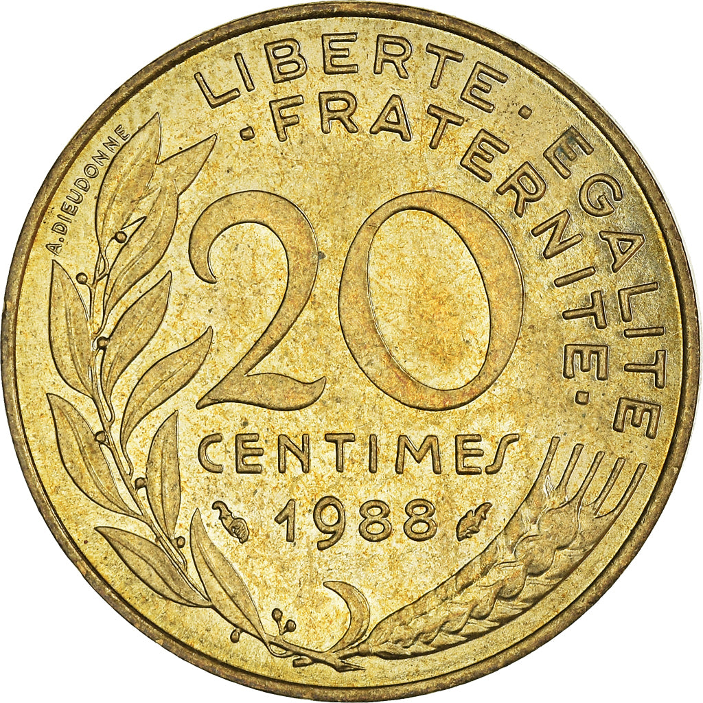 Moeda, França, 20 Centimes, 1988