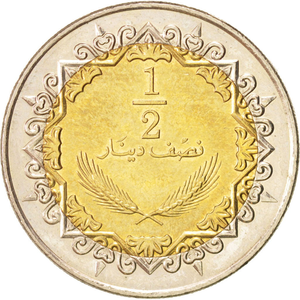 Libya, 1/2 Dinar, 2004, MS(63), Bi-Metallic, KM:27