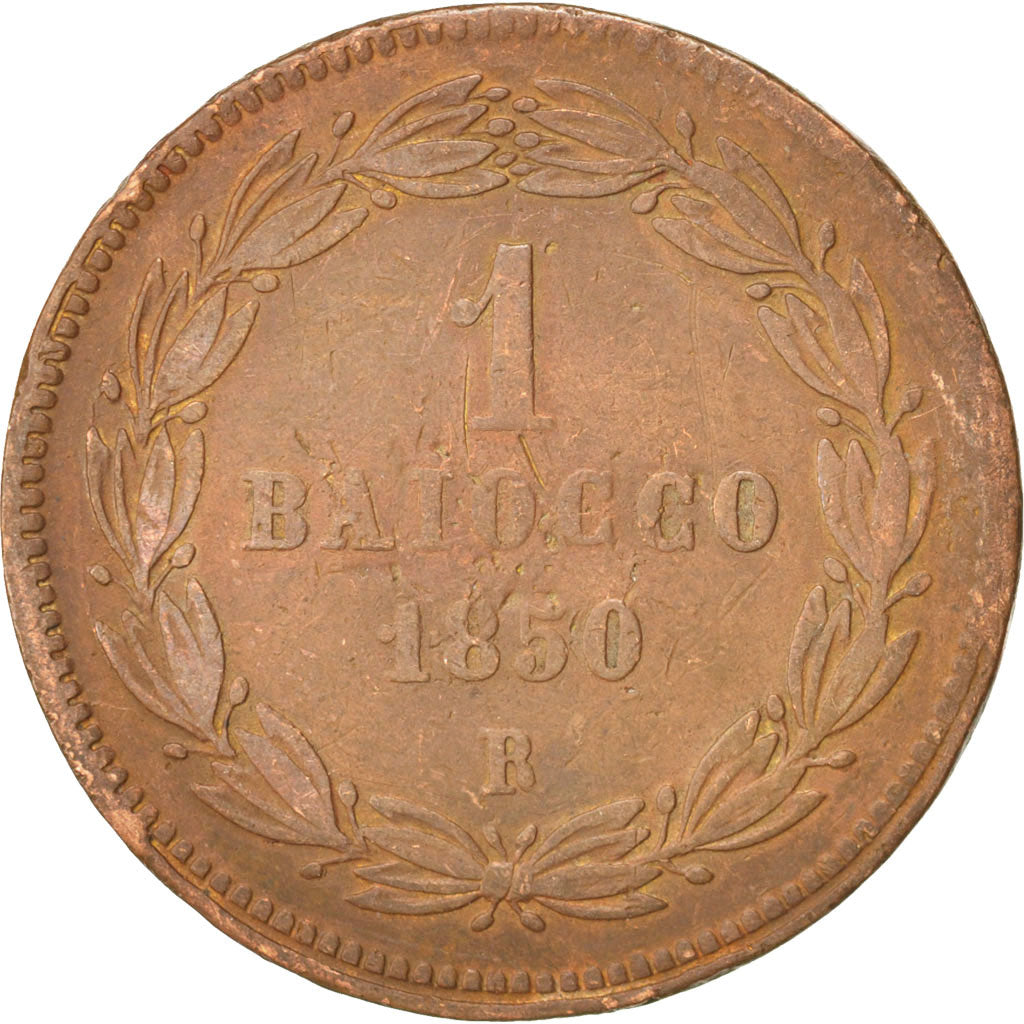 Moneta, STATI ITALIANI, PAPAL STATES, Pius IX, Baiocco, 1850, Roma, MB+, Rame