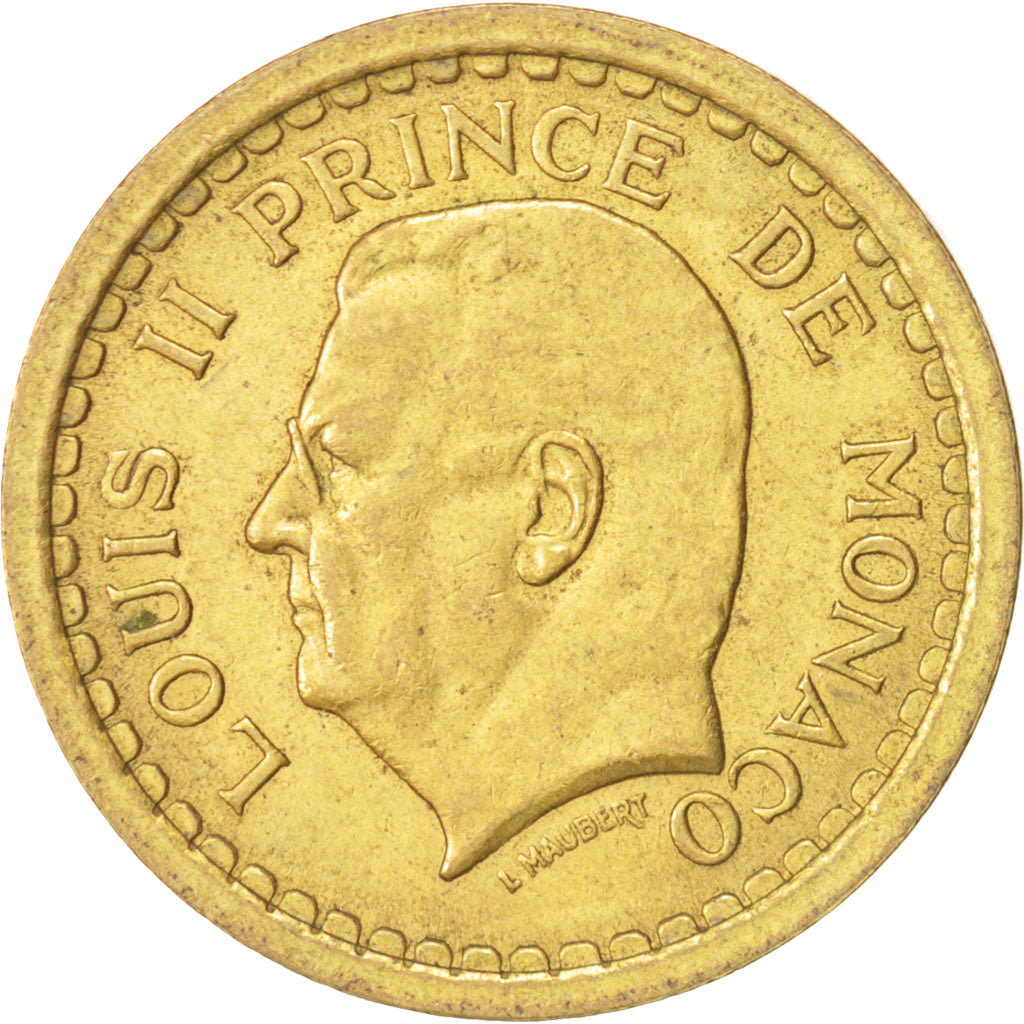 Monaco, Louis II, 2 Francs, 1945, EF(40-45), Aluminum-Bronze, KM:121a