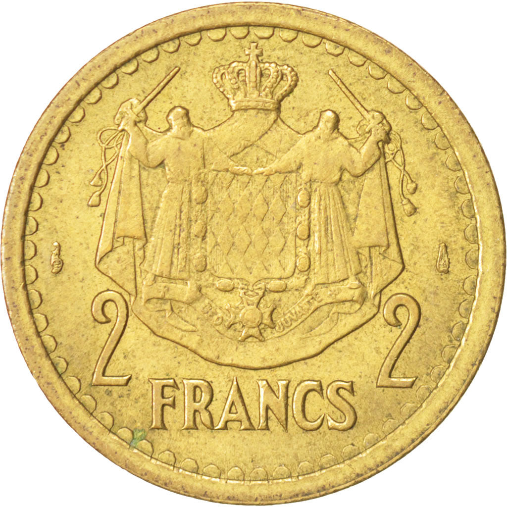 Monaco, Louis II, 2 Francs, 1945, EF(40-45), Aluminum-Bronze, KM:121a