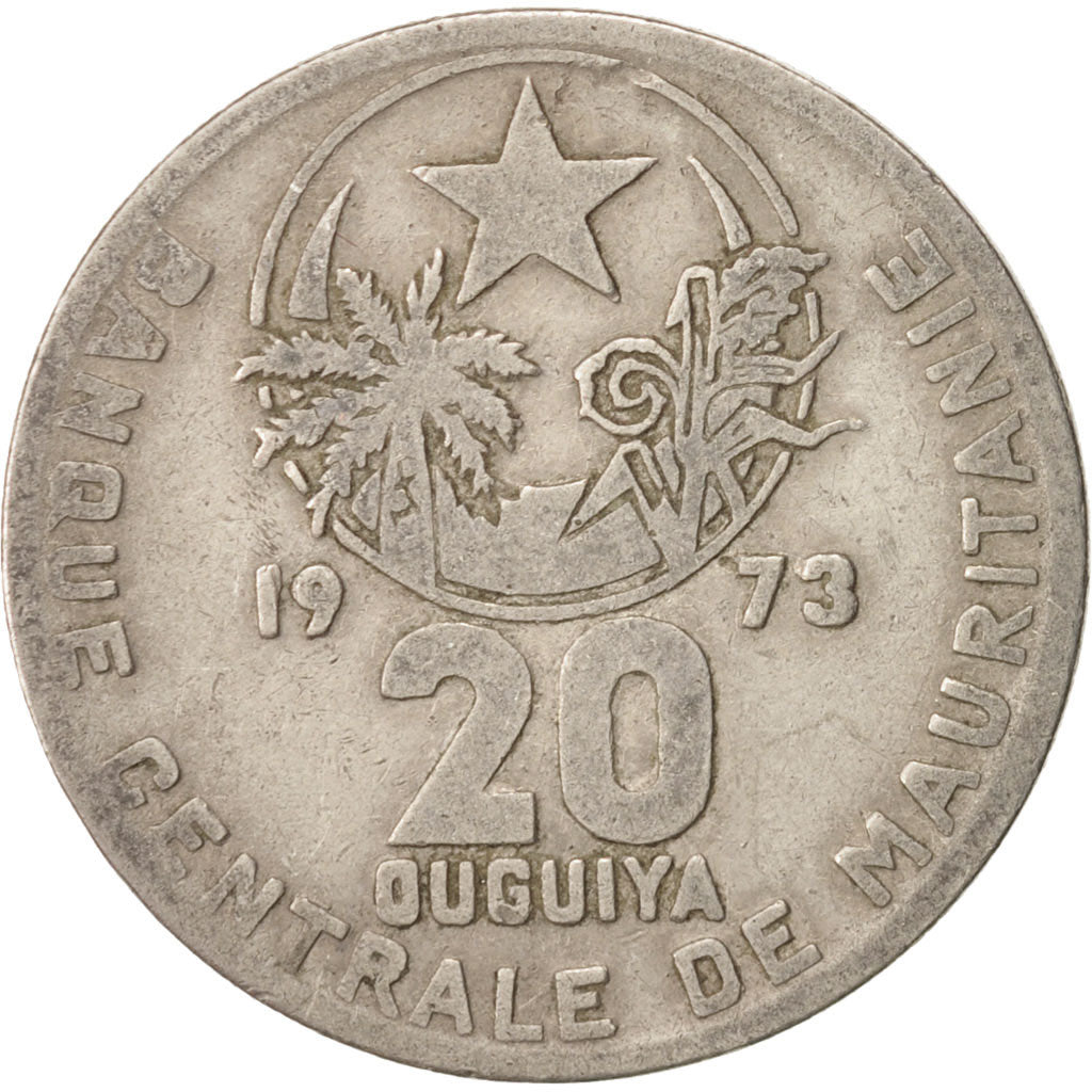 Mauritania, 20 Ouguiya, 1973, VF(20-25), Copper-nickel, KM:5