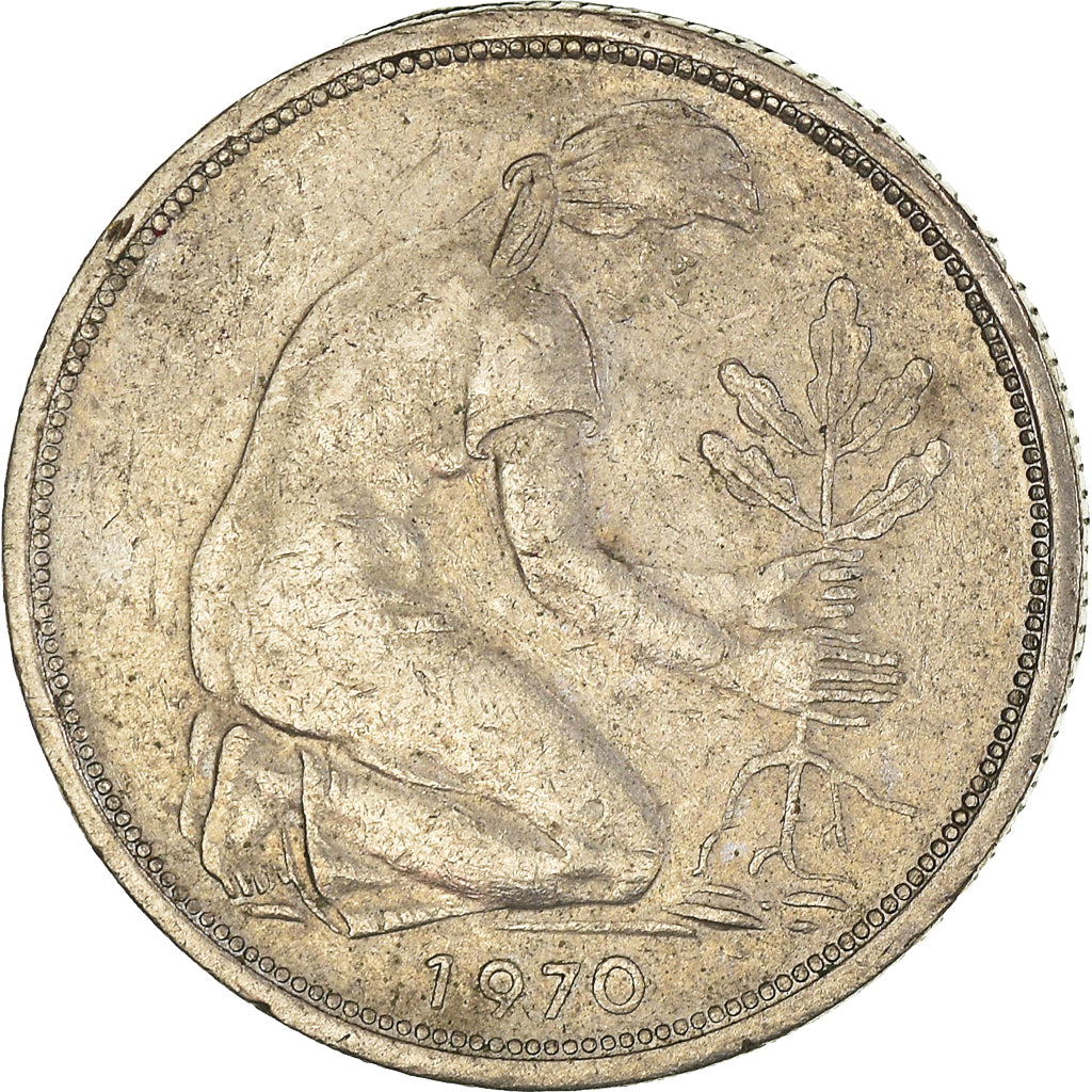 Moneda, ALEMANIA - REPÚBLICA FEDERAL, 50 Pfennig, 1970