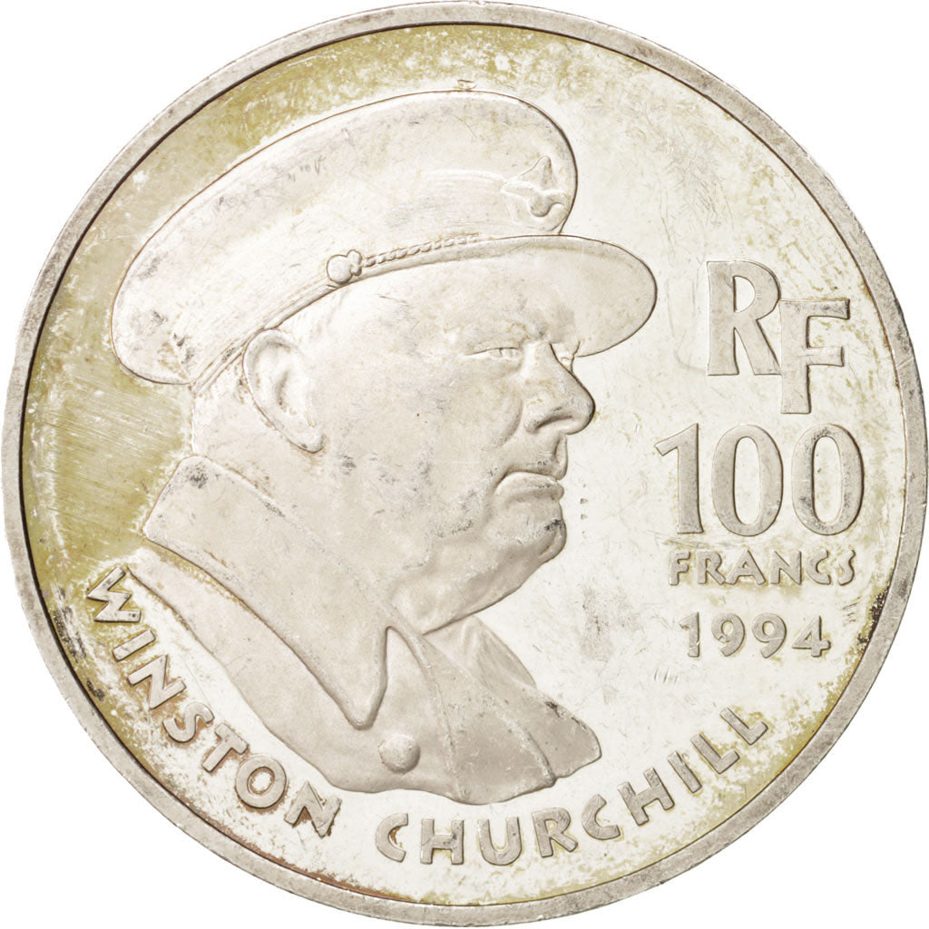 France, 100 Francs, Churchill, 1994, Paris, EF(40-45), Silver, KM:1037