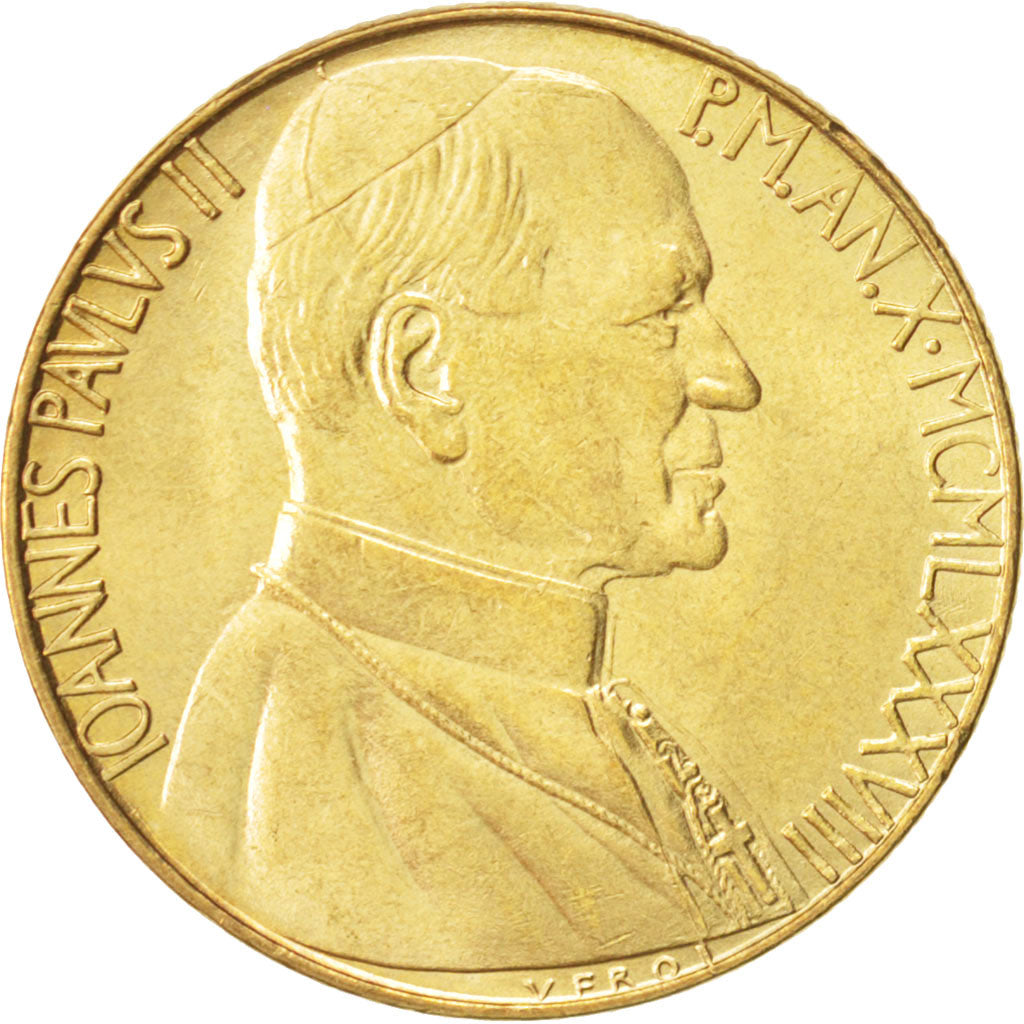 VATICAN CITY, John Paul II, 200 Lire, 1988, Roma, MS(63), Aluminum-Bronze, KM...