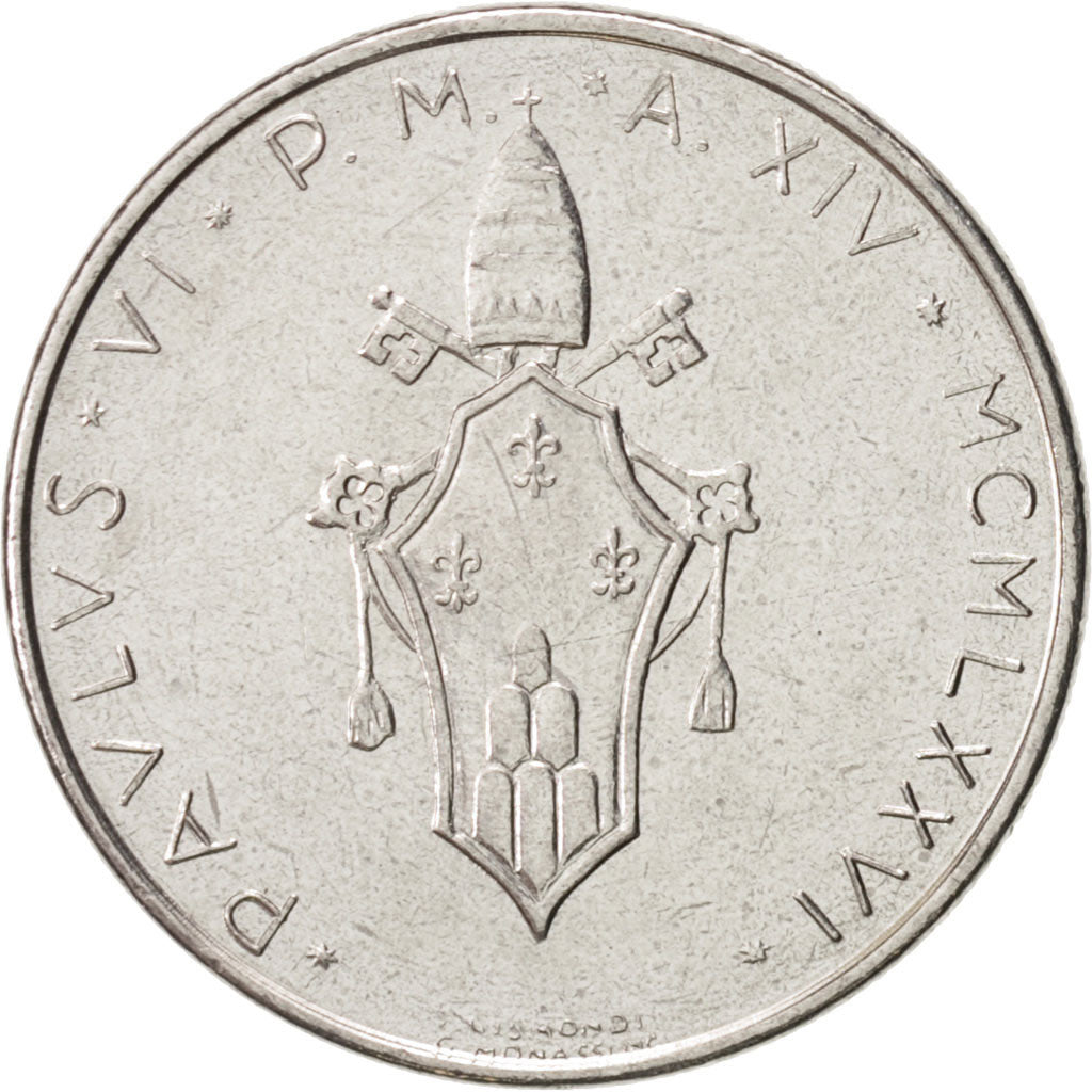 VATICAN CITY, Paul VI, 50 Lire, 1976, Roma, MS(63), Stainless Steel, KM:121
