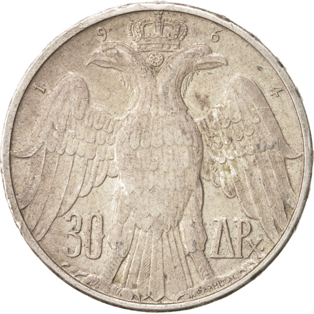 Greece, Constantine II, 30 Drachmai, 1964, EF(40-45), Silver, KM:87