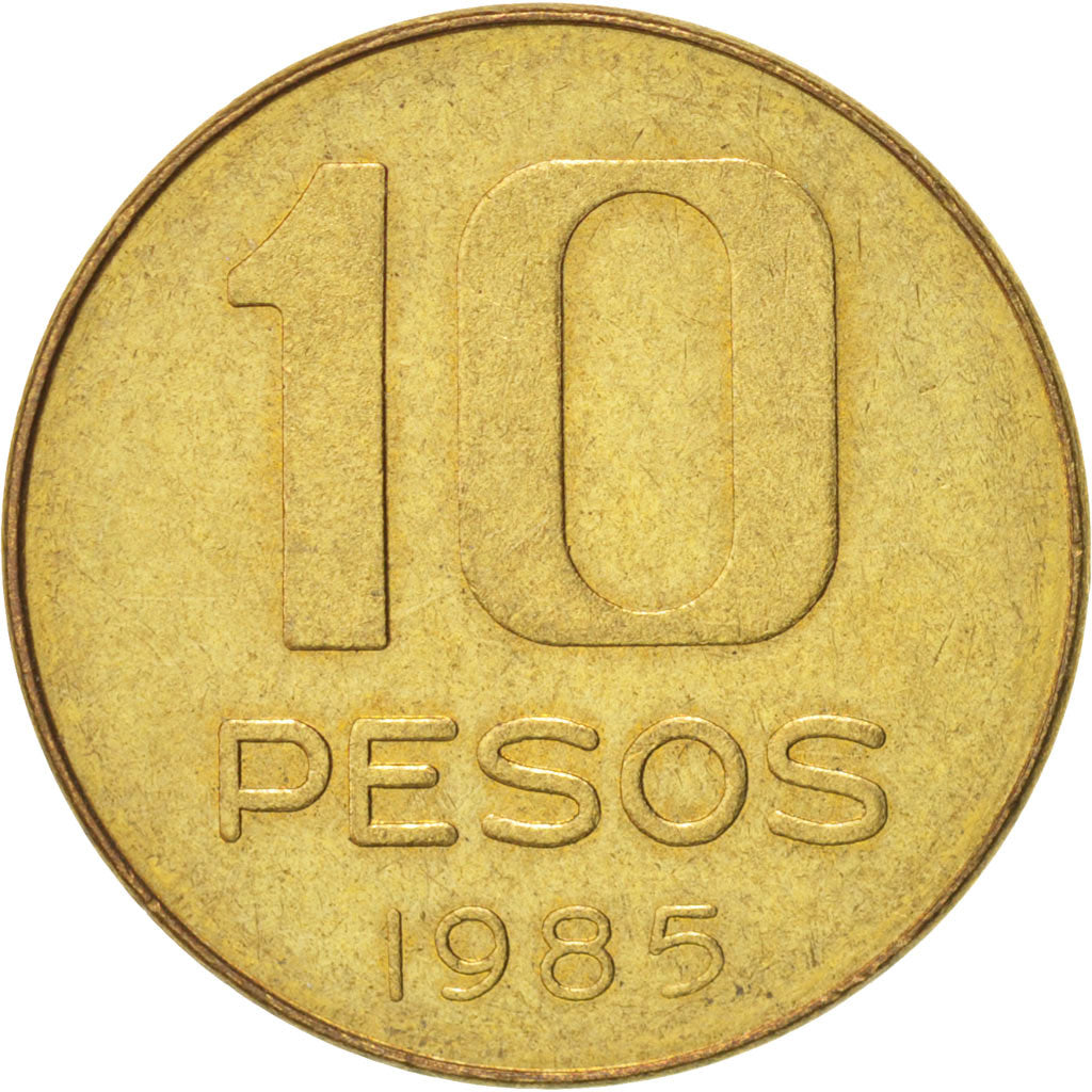 Argentina, 10 Pesos, 1985, EF(40-45), Brass, KM:93