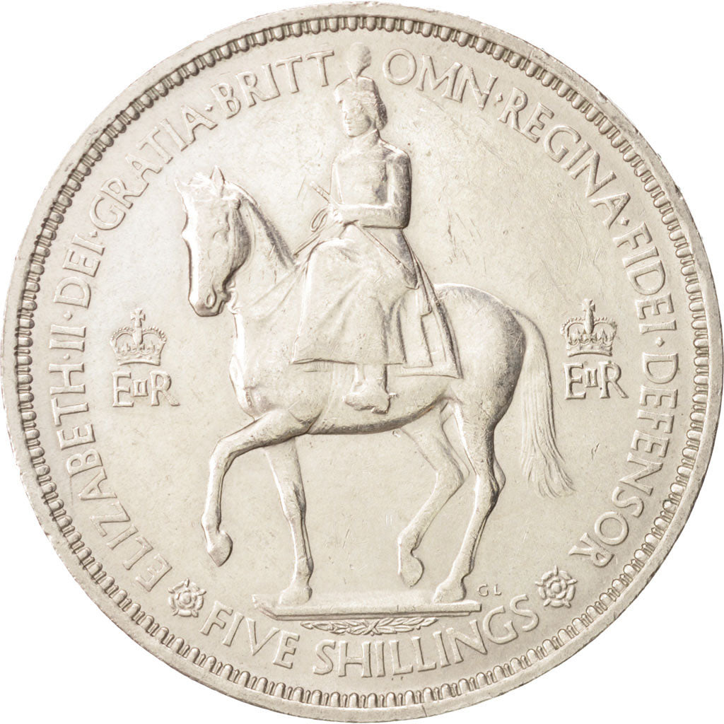 Great Britain, Elizabeth II, Crown, 1953, AU(55-58), Copper-nickel, KM:894