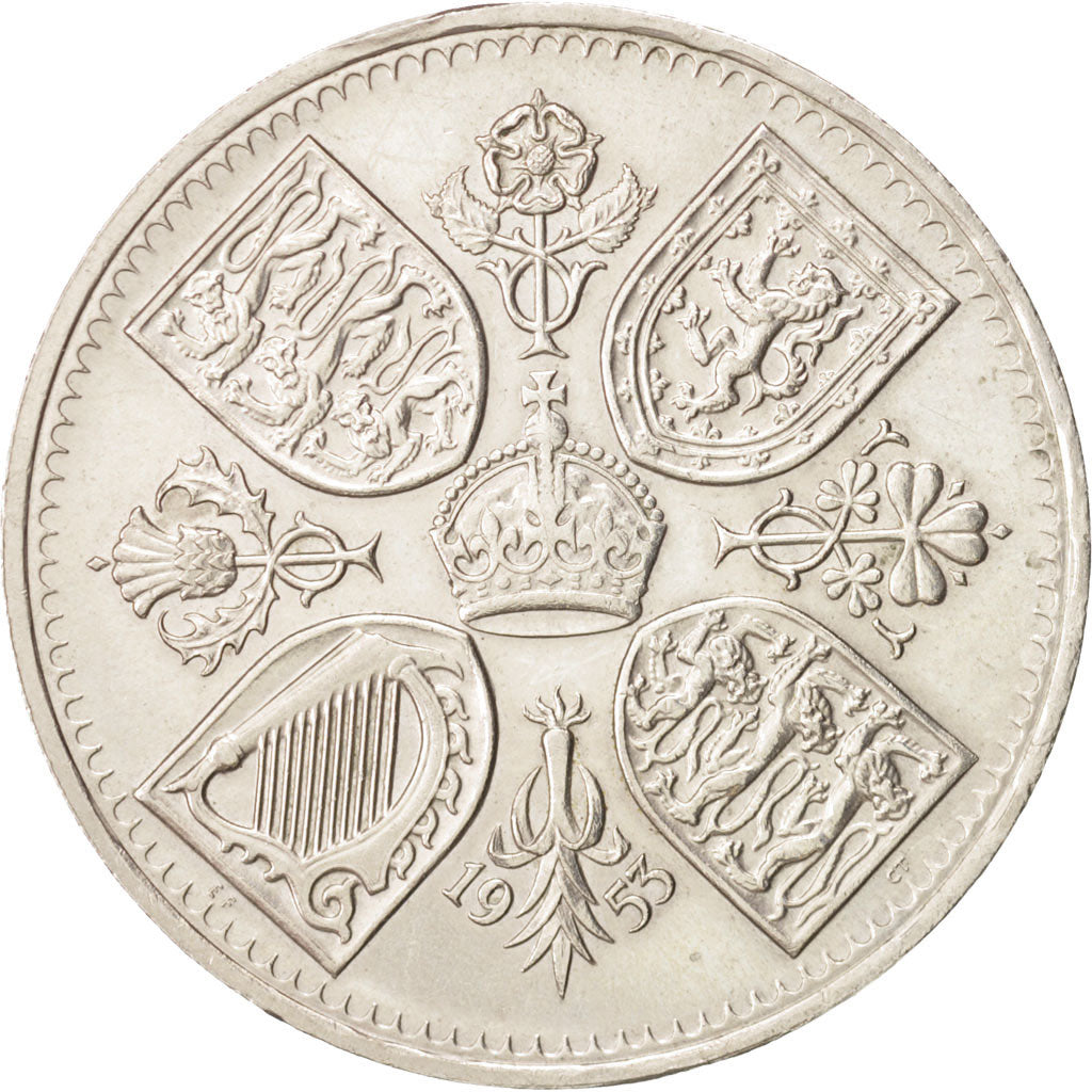 Great Britain, Elizabeth II, Crown, 1953, AU(55-58), Copper-nickel, KM:894