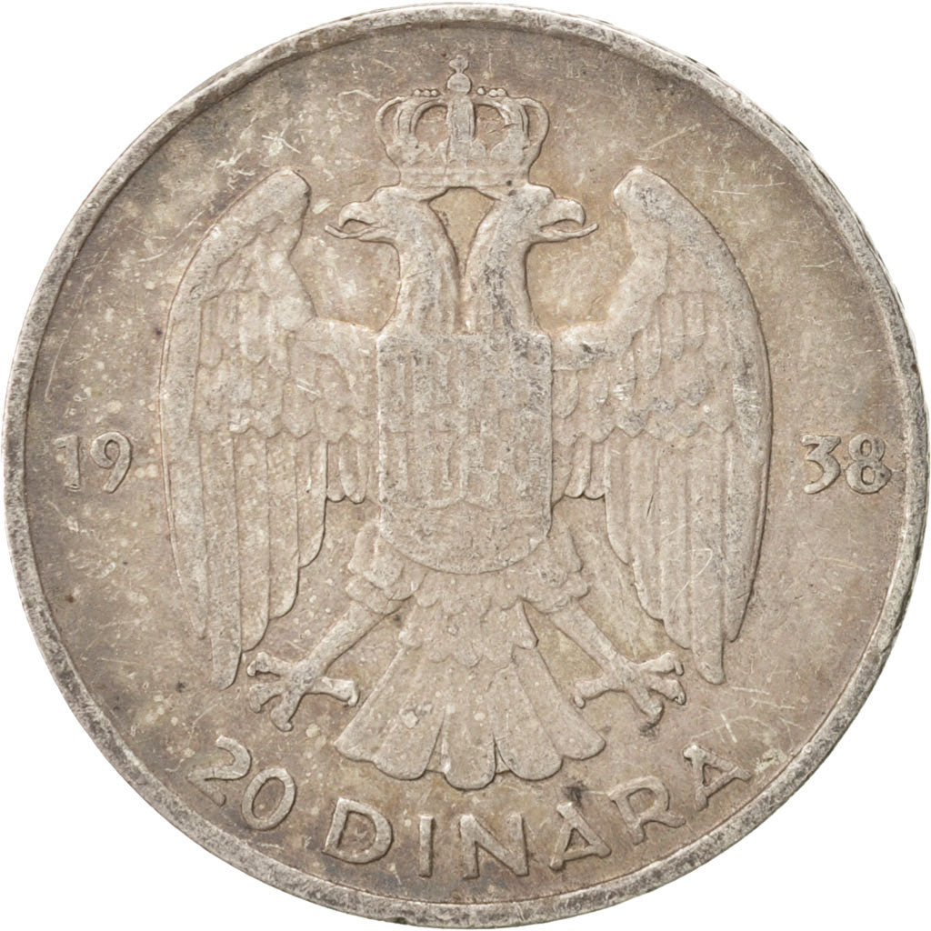 Yugoslavia, Petar II, 20 Dinara, 1938, EF(40-45), Silver, KM:23