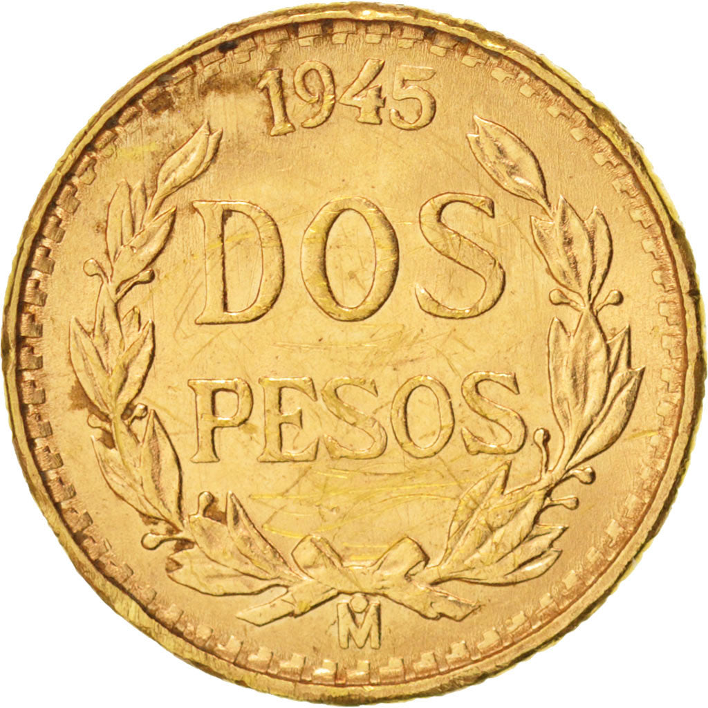 Mexico, 2 Pesos, 1945, Mexico City, EF(40-45), Gold, KM:461