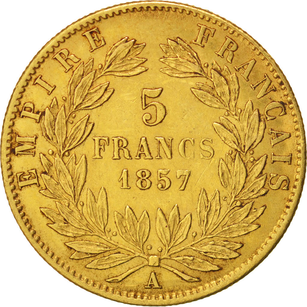 France, Napoleon III, 5 Francs, 1857, Paris, AU(50-53), Gold,...