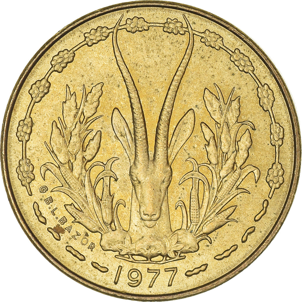 Münze, West African States, 5 Francs, 1977