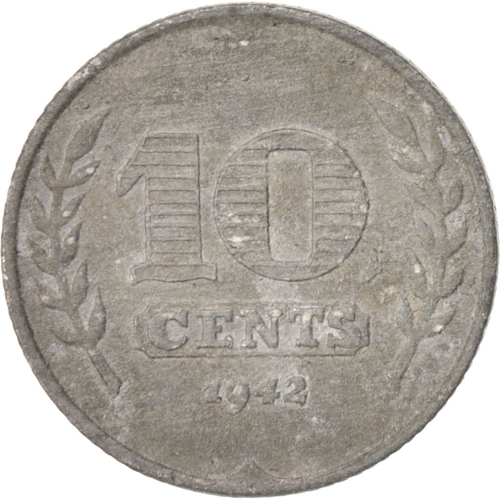Coin, Netherlands, Wilhelmina I, 10 Cents, 1942, EF(40-45), Zinc, KM:173