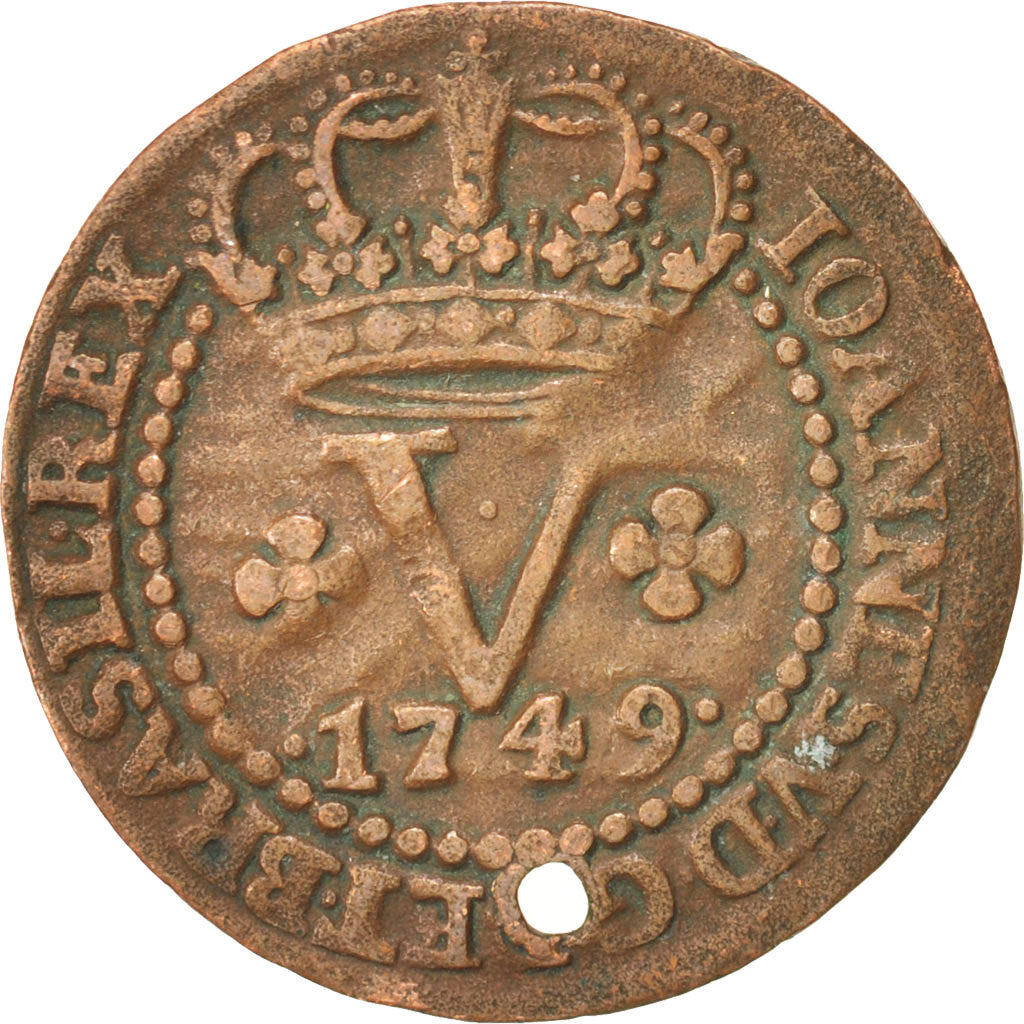 Brazil, Joao V, 5 Reis, 1749, Lisbon, VF(30-35), Copper, KM:159