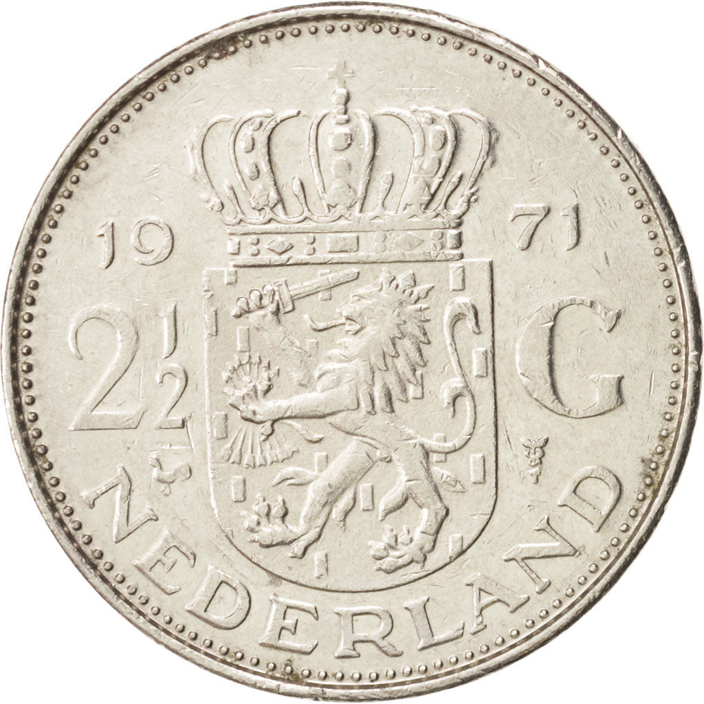 Netherlands, Juliana, 2-1/2 Gulden, 1971, EF(40-45), Nickel, KM:191