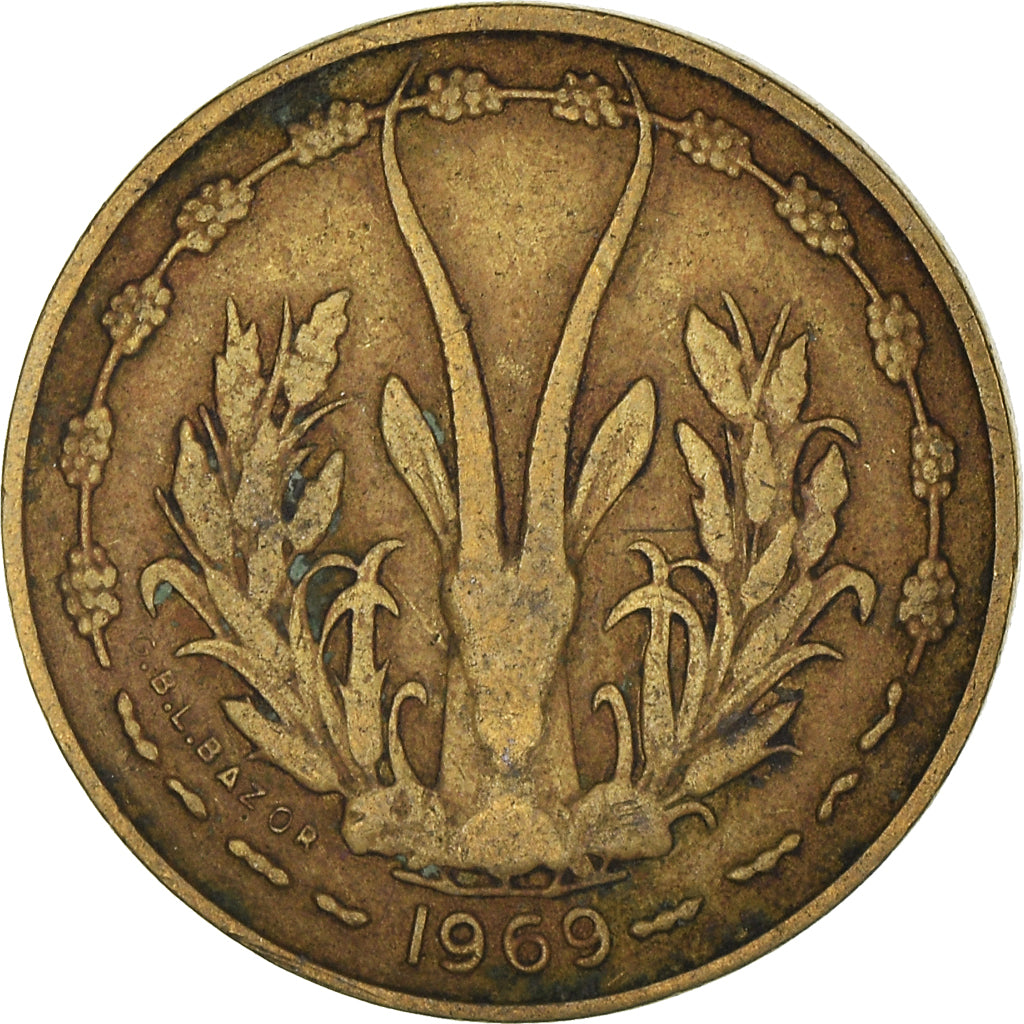 Münze, West African States, 5 Francs, 1969