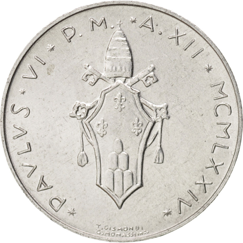 CITTÀ DEL VATICANO, Paul VI, Lira, 1974, Roma, SPL, Alluminio, KM:116