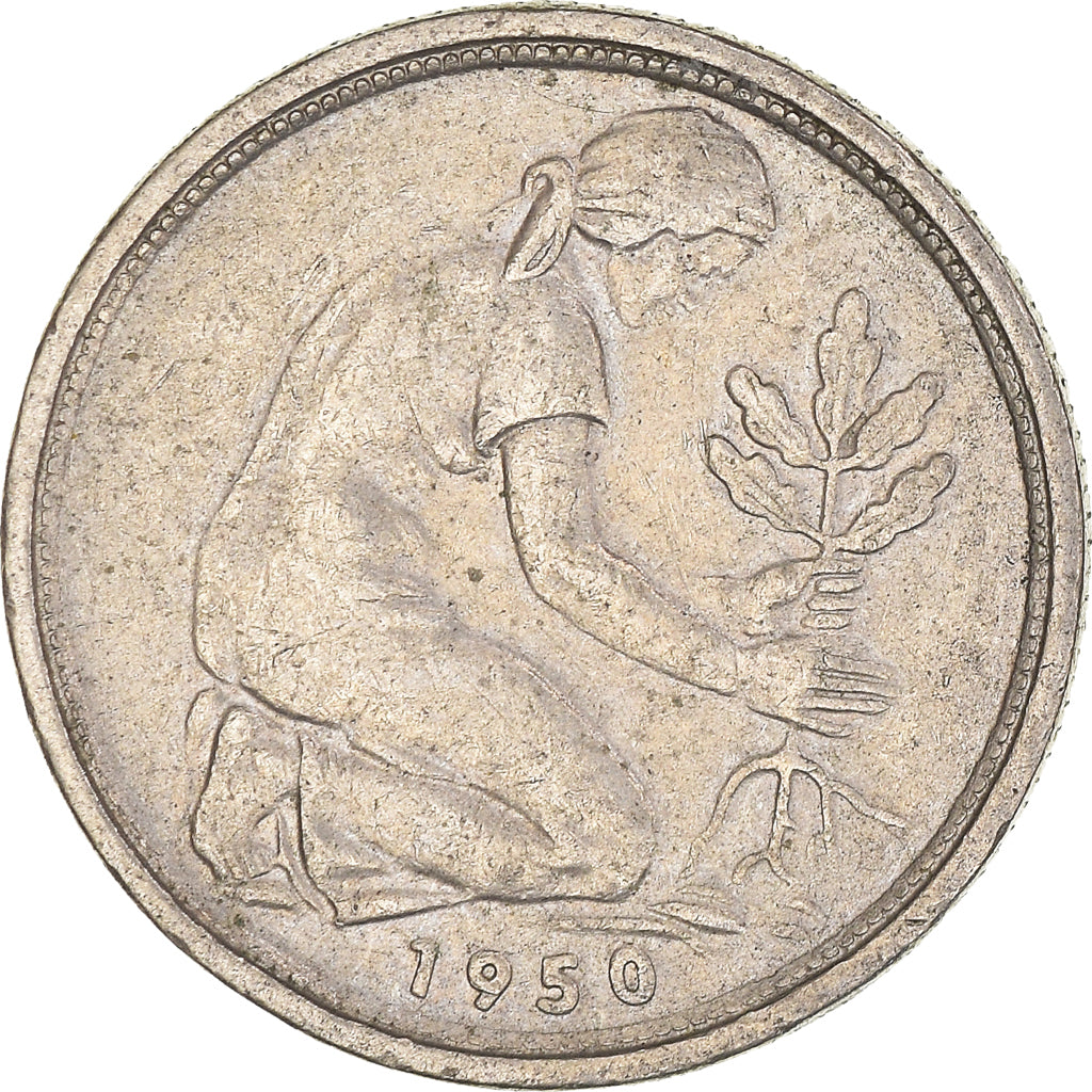 Moneda, ALEMANIA - REPÚBLICA FEDERAL, 50 Pfennig, 1950