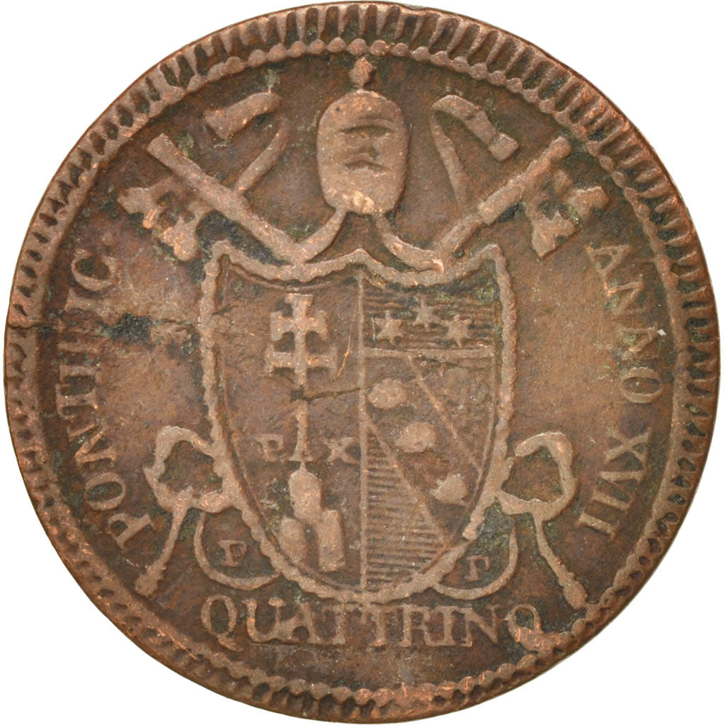 ITALIAN STATES, PAPAL STATES, Pius VII, Quattrino, 1816, Roma, VF(30-35), Cop...