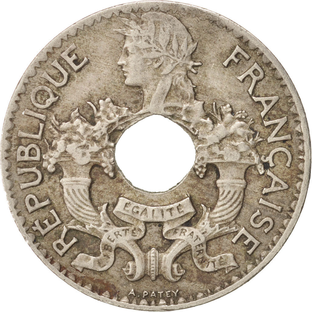 FRENCH INDO-CHINA, 5 Cents, 1923, Paris, EF(40-45), Copper-nickel, KM:18
