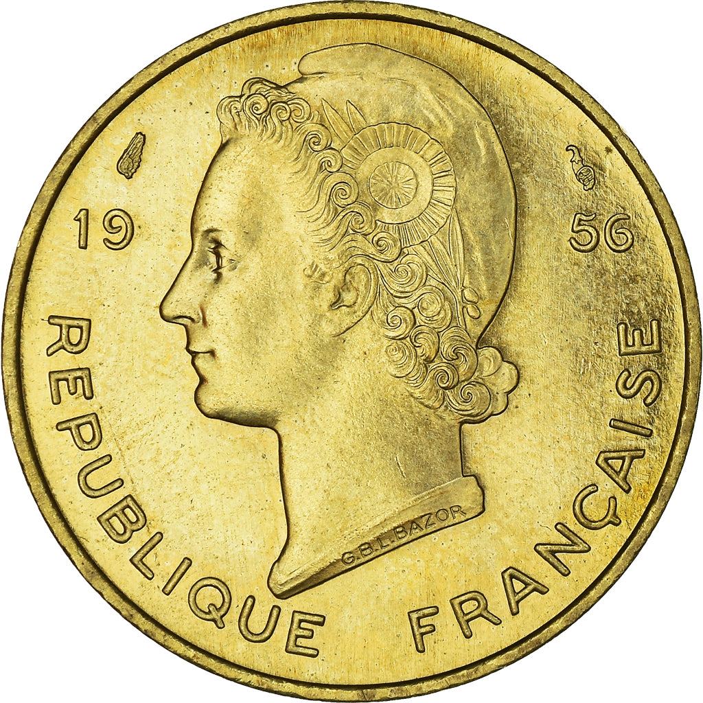 Coin, French West Africa, 10 Francs, 1956, Paris, MS(65-70), Aluminum-Bronze
