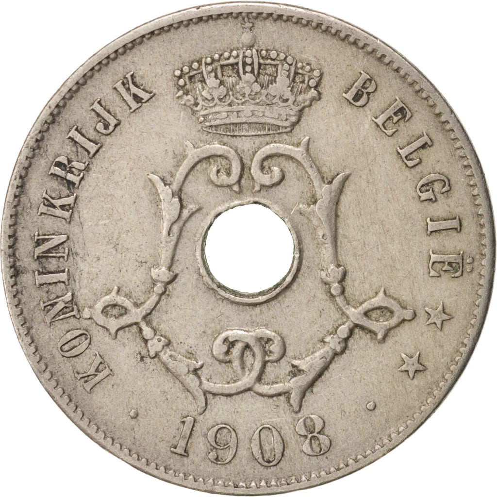 Belgium, 25 Centimes, 1908, EF(40-45), Copper-nickel, KM:63