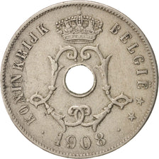 Belgium, 25 Centimes, 1908, EF(40-45), Copper-nickel, KM:63