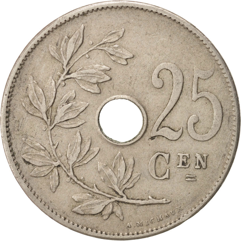Belgium, 25 Centimes, 1908, EF(40-45), Copper-nickel, KM:63