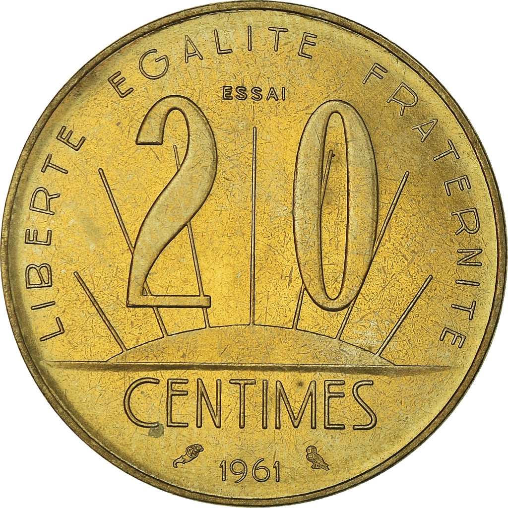 Moneta, Francja, 20 Centimes, 1961, MS(64), Aluminium-Brąz, Gadoury:331