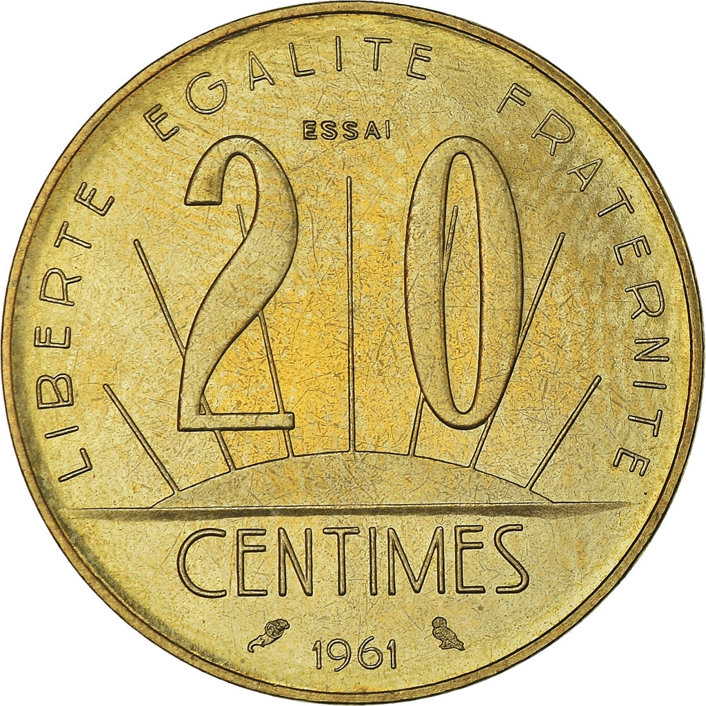 Moeda, França, 20 Centimes, 1961, MS(64), Alumínio-Bronze, Gadoury:331
